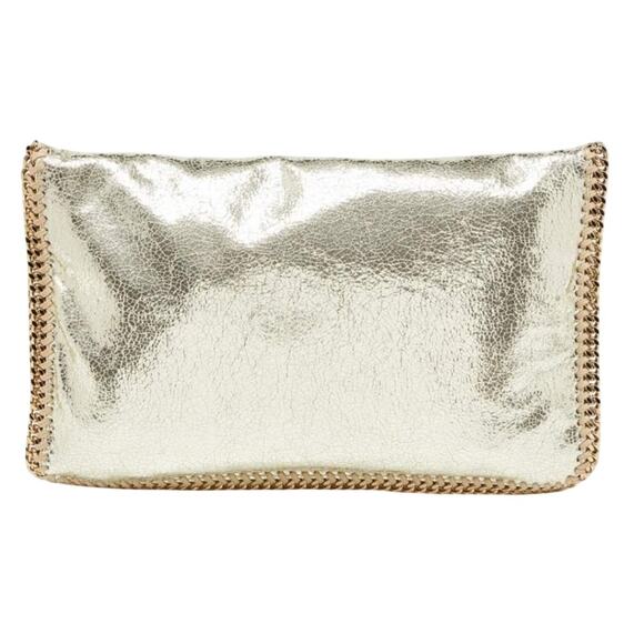 Stella McCartney Falabella Vegan Faux Leather Fold-Over Clutch Gold Vegan Gift - Picture 2 of 16